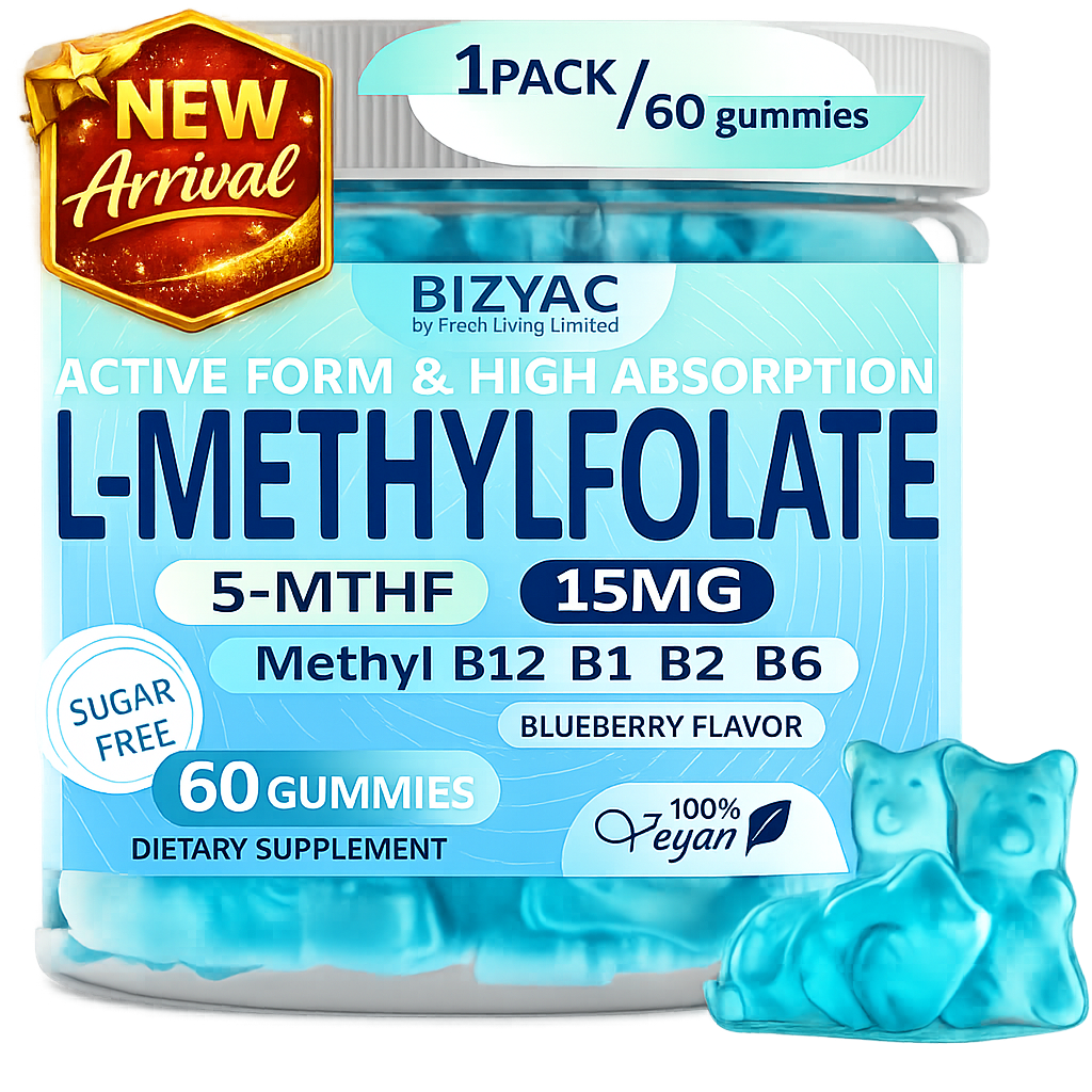 L-MethylFolate 15mg & Methyl B12 Gummies, Methylated B1, B2, B6 Multivitamins - Active 5-MTHF & High Absorption - Folate Metabolism - Vegan Multivitamin - 60 Gummies